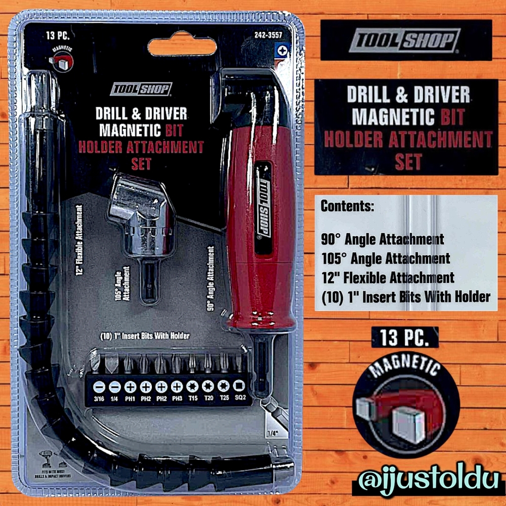 Tool Shop Magnetic Bit Holder Attachment Set | ¼″ Hex Shank & Chuck | 13pc Set